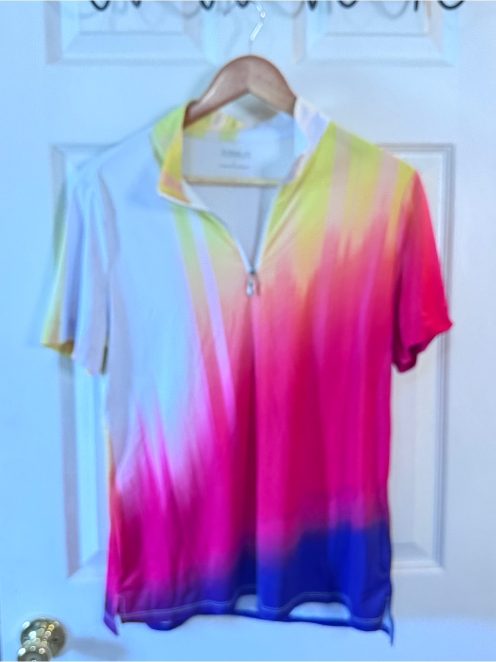 Acegolfs Women's Ombre Zip-Front Active Top - Pink Yellow Blue